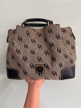 Dooney & Bourke Signature DB Monogram Satchel in Gray and Black
